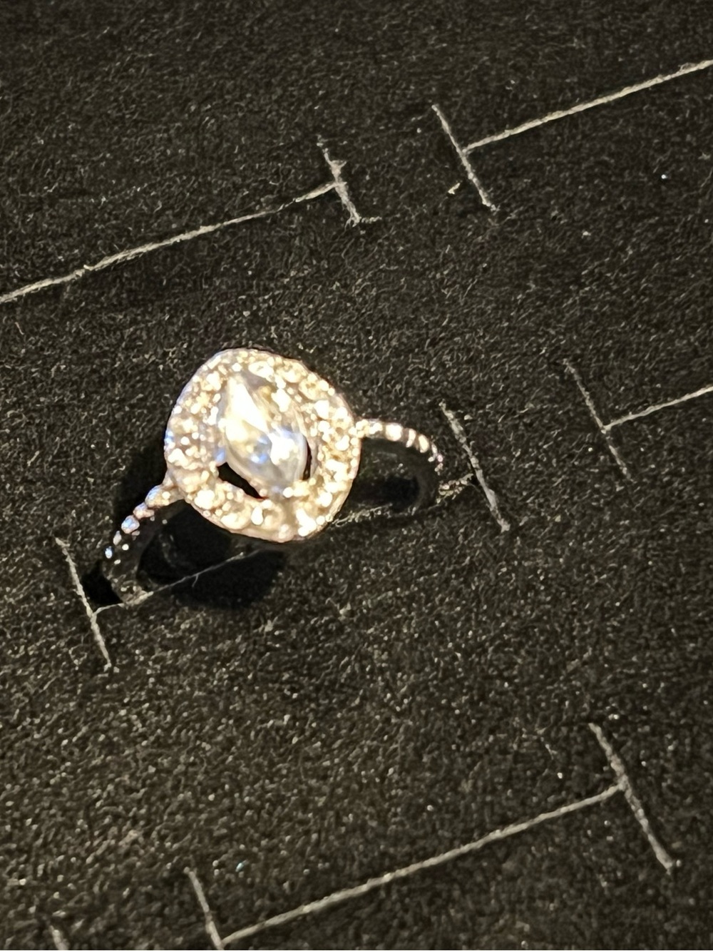 Silver toned Halo Marquise Crystal Ring - Size 6.5